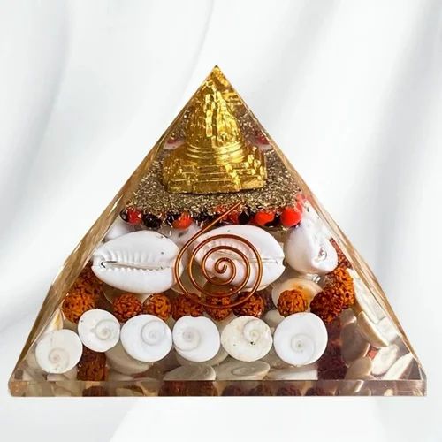Premium Orgonite Vastu Energy Pyramid – Handcrafted with Natural Shells, Crystals & Copper Spiral