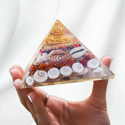 Premium Orgonite Vastu Energy Pyramid – Handcrafted with Natural Shells, Crystals & Copper Spiral