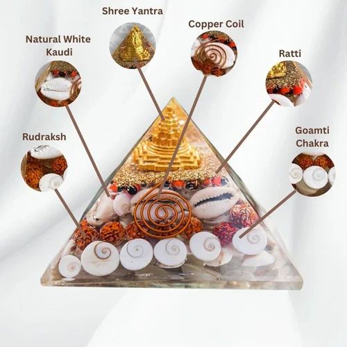 Premium Orgonite Vastu Energy Pyramid – Handcrafted with Natural Shells, Crystals & Copper Spiral