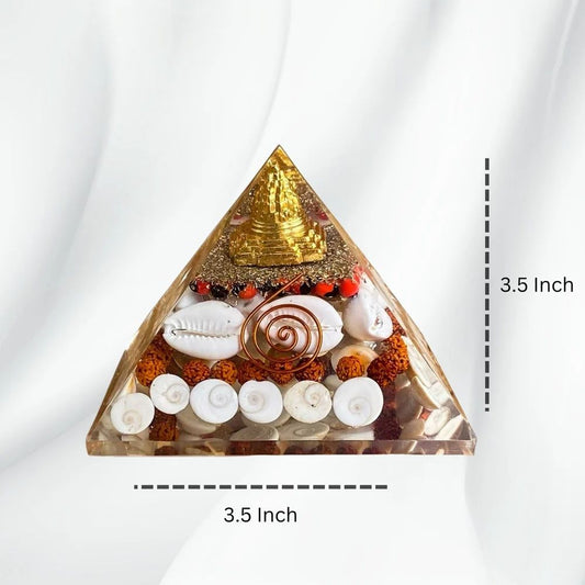 Premium Orgonite Vastu Energy Pyramid – Handcrafted with Natural Shells, Crystals & Copper Spiral